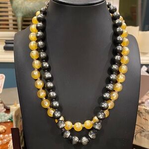 Vintage Black and Yellow Moonglow Lucite Beaded Necklace Rare Colors